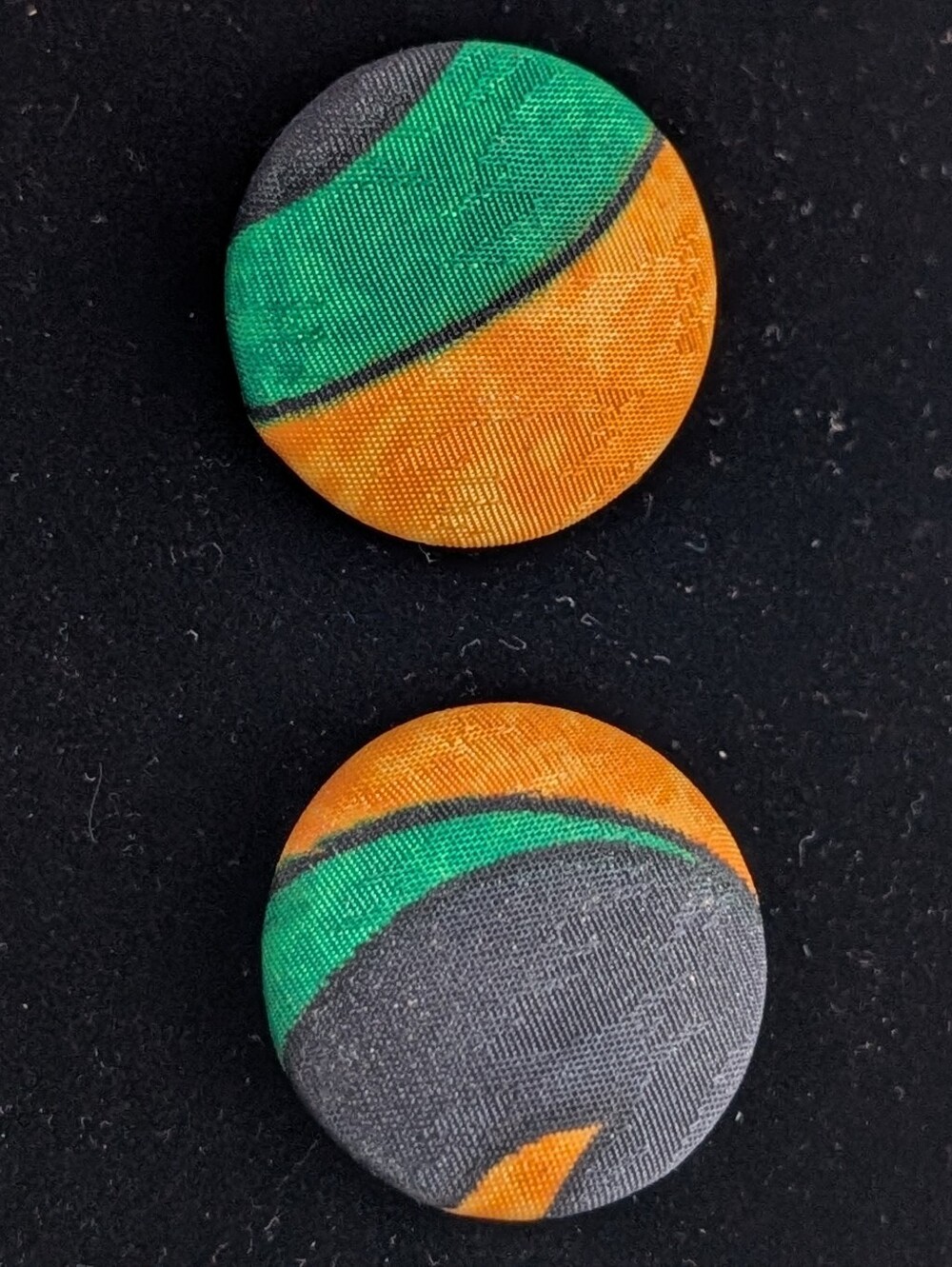 Fabric Button Earrings— Orange & Green